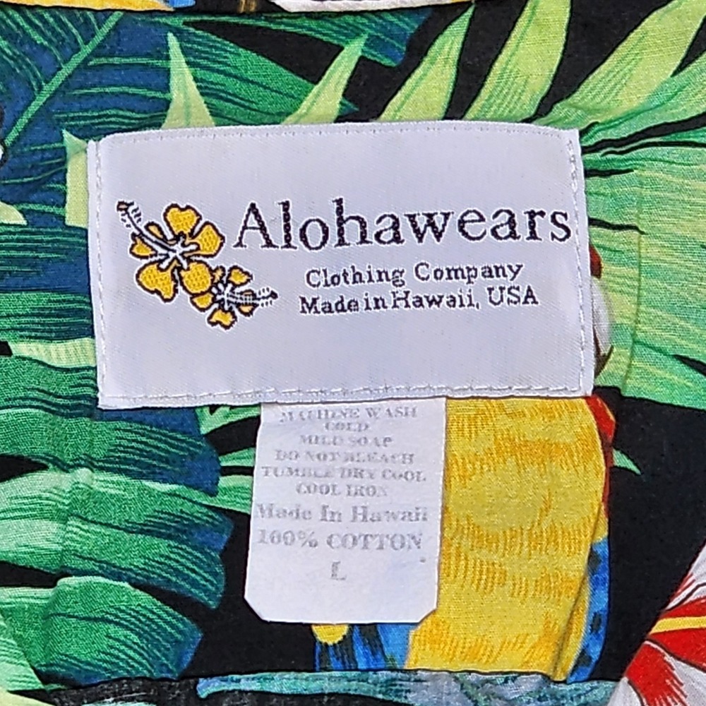 Alohawears Hawaiian Mens L Shirt Tropical Floral Made In Hawaii Parrots Colorful - Picture 4 of 5